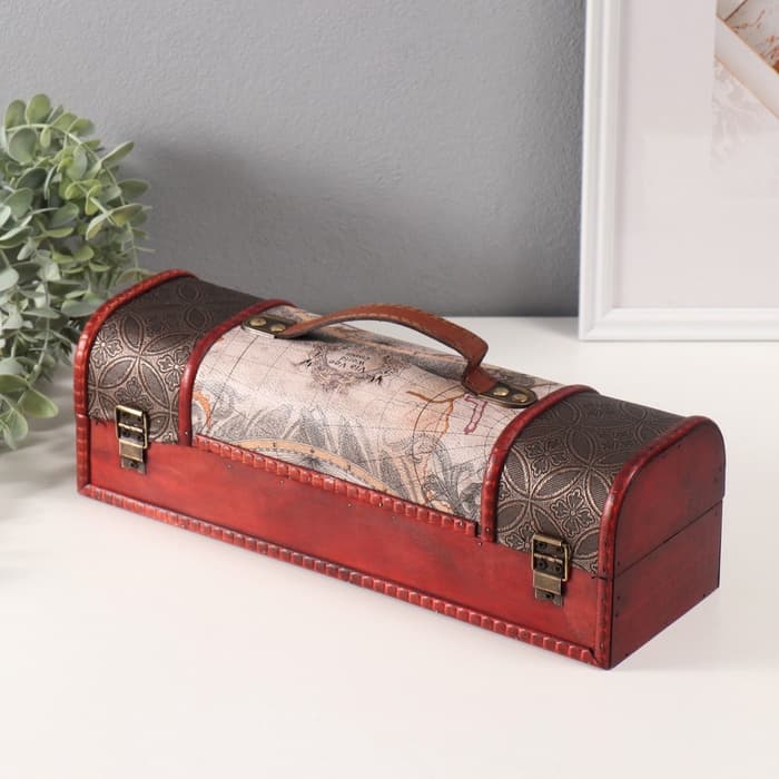 Шкатулка подарочная под бутылку «Сундук. Меридианы», дерево, 35×12×12 см, МИКС