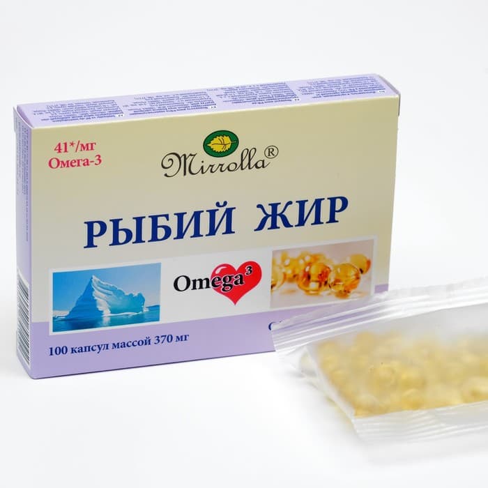 Рыбий жир Mirrolla с витамином E, 100 капсул по 0.37 г