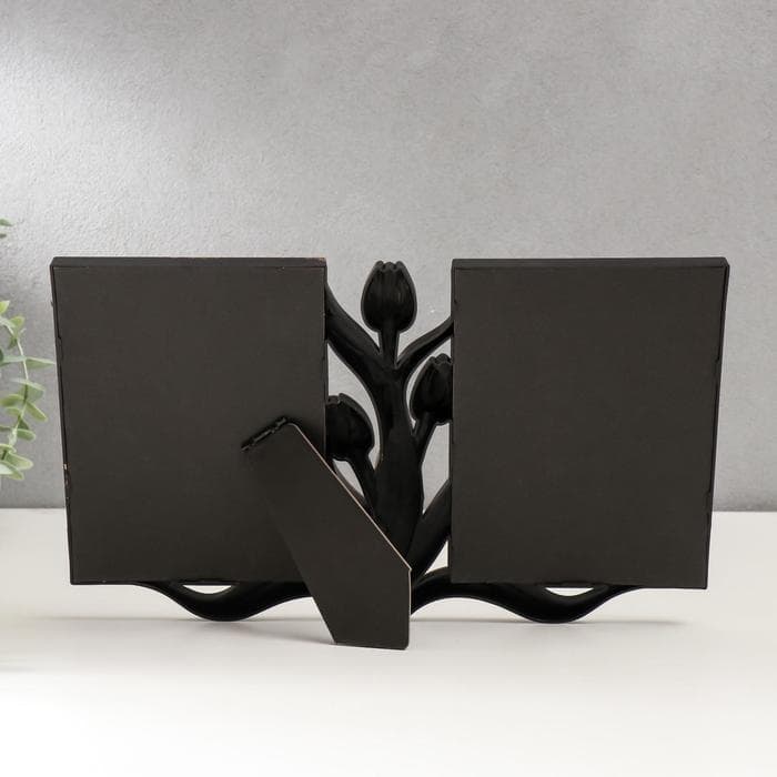 Фоторамка - коллаж на 2 фото 10×15 см «Тюльпаны», пластик, т. золото, 20×31 см