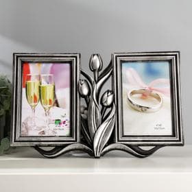 Фоторамка - коллаж на 2 фото 10×15 см «Тюльпаны», т. серебро, 20×31 см