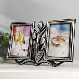 Фоторамка - коллаж на 2 фото 10×15 см «Тюльпаны», т. серебро, 20×31 см