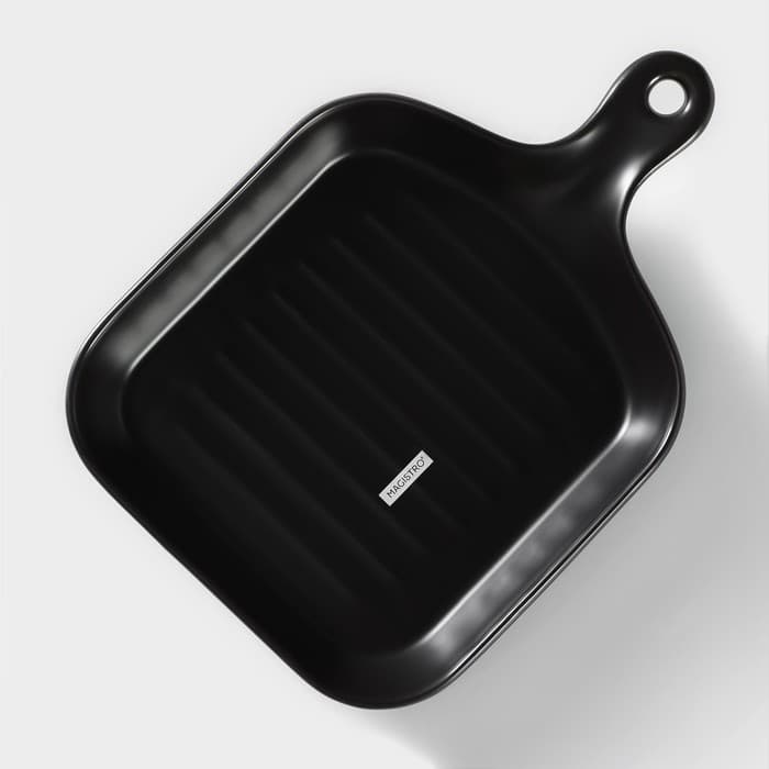 Блюдо из для подачи Magistro «Сковорода-гриль», 23×16×3 см, жаропрочная керамика, чёрное