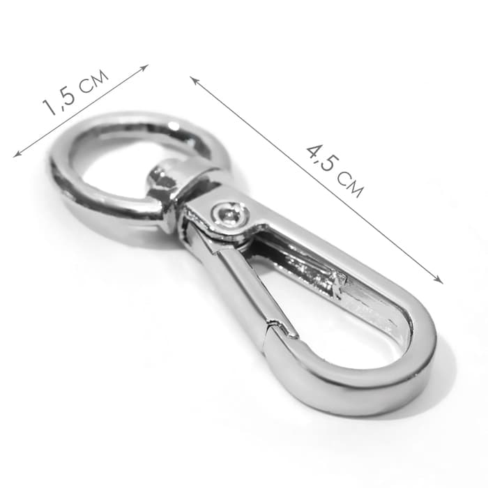 Карабин металлический, 45×15 мм / 10×2.2 мм, 5 шт., цвет серебряный