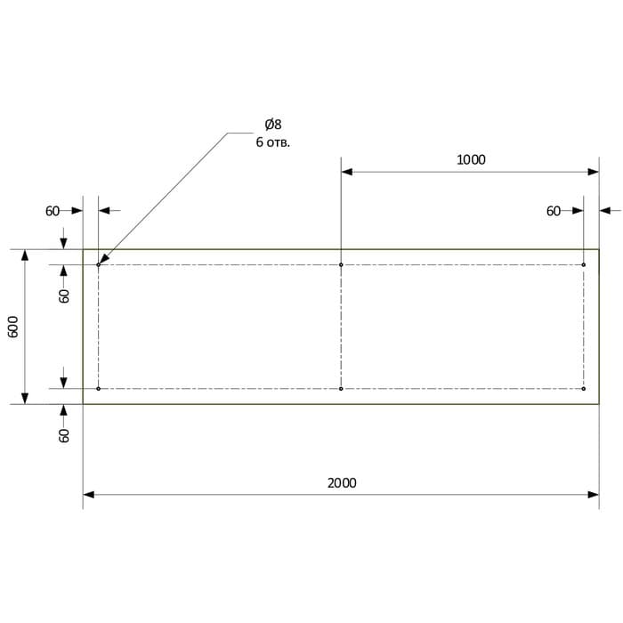 Кухонный фартук 2000х600 мм, закалённое стекло 4 мм, 6 отверстий под крепёж, цвет АРТ1836