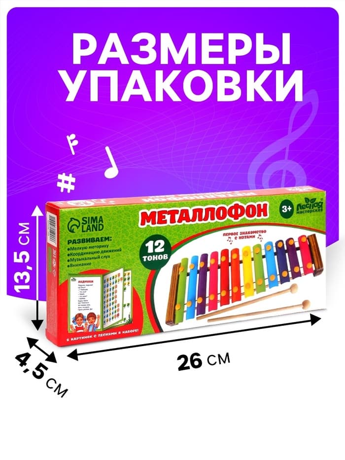 Металлофон музыкальная игрушка «Весёлые песни», 12 тонов, карточки с песнями