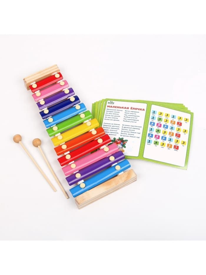 Металлофон музыкальная игрушка «Весёлые песни», 12 тонов, карточки с песнями