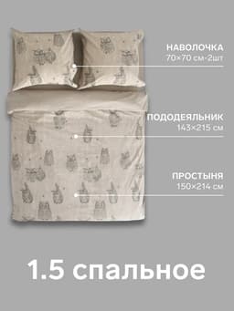 Постельное бельё 1.5-спальное «Этель. Ушастые совы», бязь