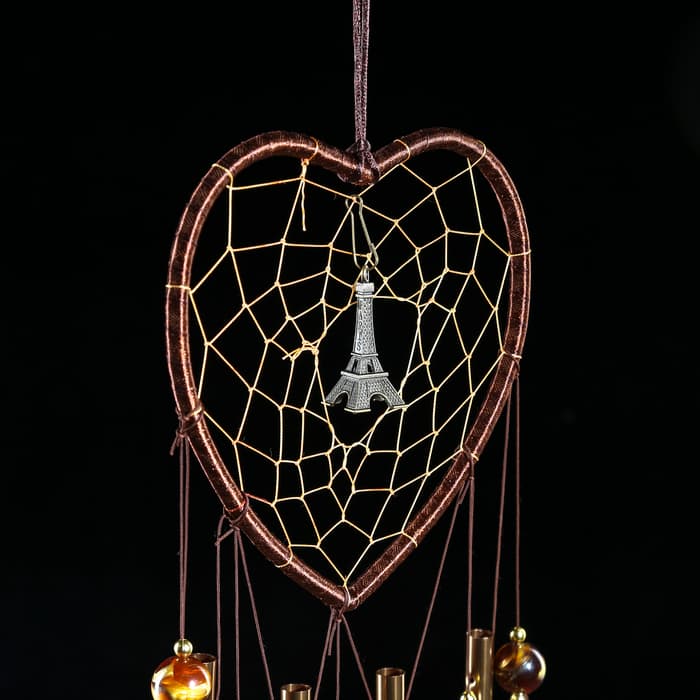 Музыка ветра «Сердце с Эйфелевой башней», металл, 4 трубки, 5 колокольчиков, d=17 см, длина 65 см