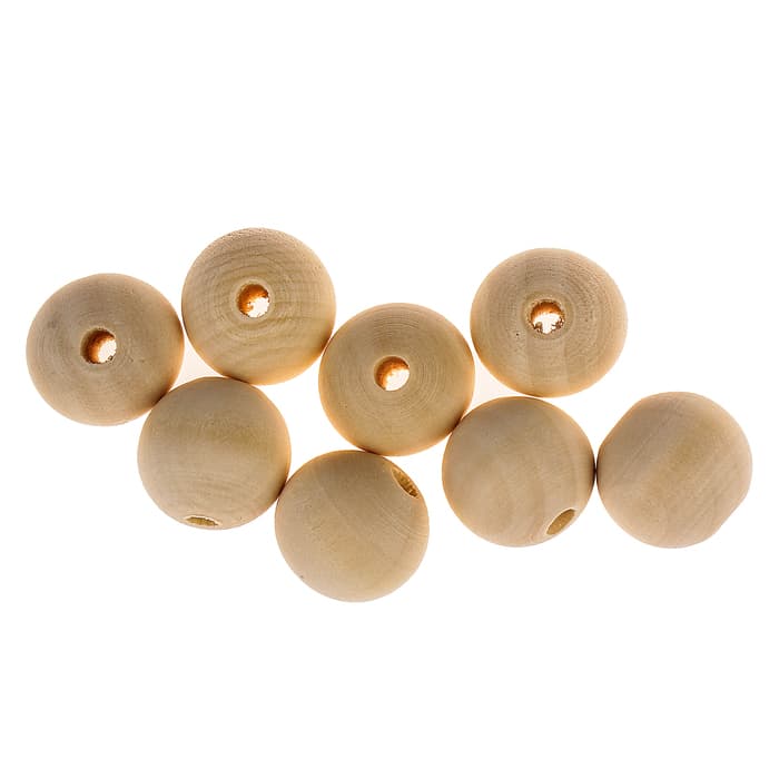 Бусины деревянные d=20 мм ±1 мм, набор 8 шт., без покрытия
