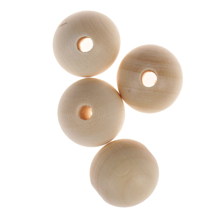 Бусины деревянные d=25 мм, набор 4 шт., без покрытия