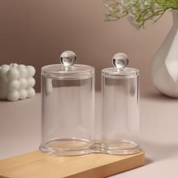 Органайзер для ватных палочек и дисков, с крышкой, 2 секции, 12.5×7.3×13.5 см, прозрачный