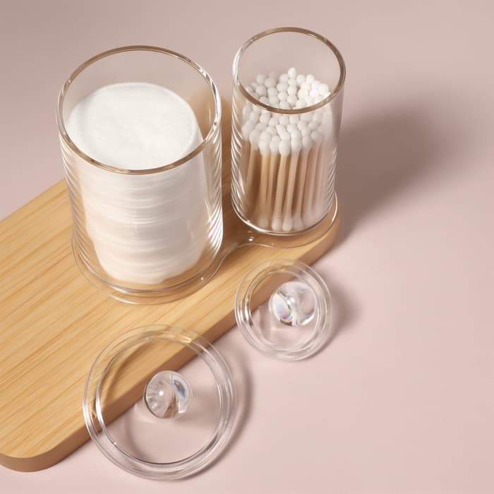 Органайзер для ватных палочек и дисков, с крышкой, 2 секции, 12.5×7.3×13.5 см, прозрачный