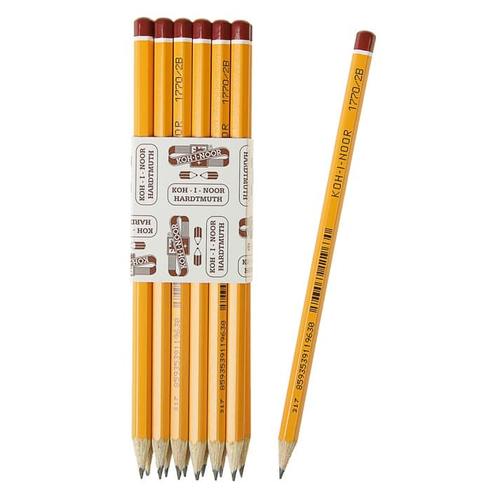 Карандаш чернографитный Koh-I-Noor 1770. BLACK SUN, 2B, шестигранный, деревянный, жёлтый корпус