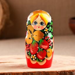 Матрёшка деревянная «Земляничка», чёрный платок, 5 кукольная, 18 см