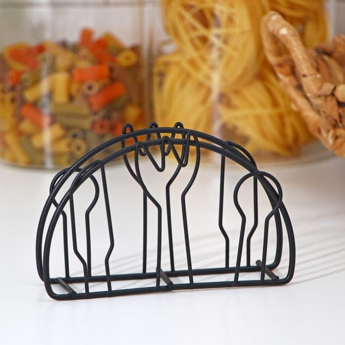 Салфетница Доляна «Столовые приборы»,13×3.5×8 см, чёрная