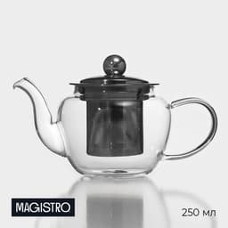 Чайник заварочный Magistro «Калиопа», 250 мл, 15×8×9 см, металлическое сито, боросиликатное стекло, прозрачный