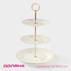 Этажёрка - фруктовница круглая Доляна «Аделин», 3 яруса, d=15/18/23 см, фарфор, цвет белый