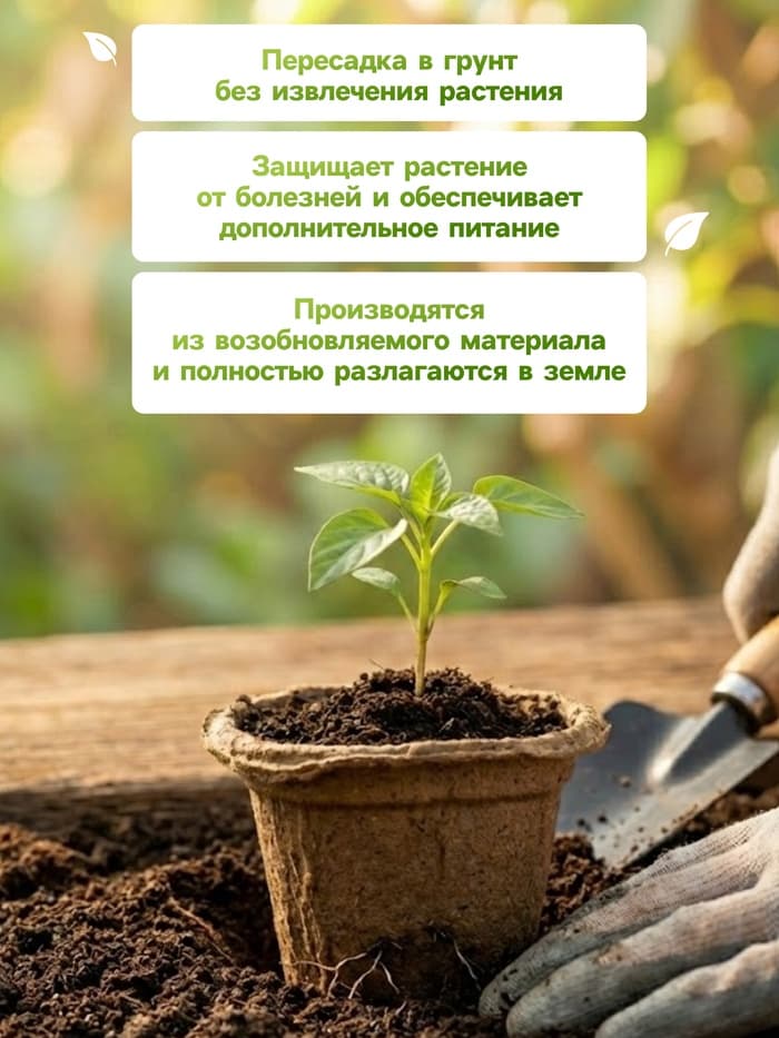 Горшок для рассады, 175 мл, d=8 см, h=8 см, торф, набор 10 шт.