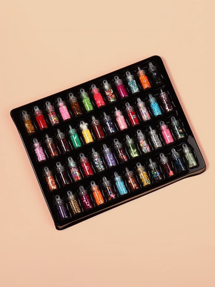 Набор для декора, в пластиковом органайзере, 48 бутылочек, разноцветные