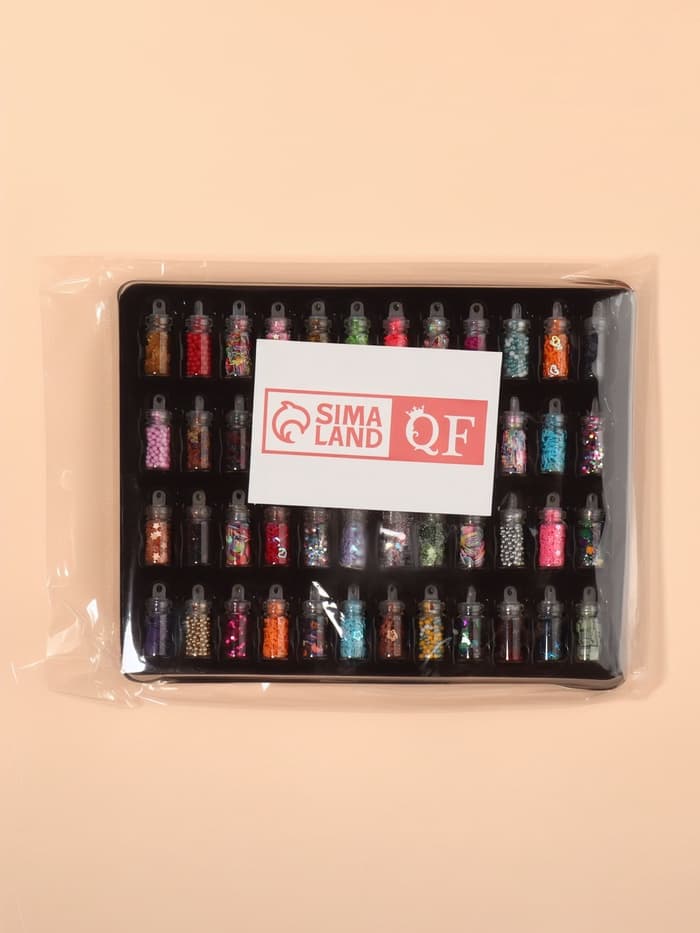 Набор для декора, в пластиковом органайзере, 48 бутылочек, разноцветные