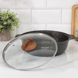 Кастрюля-жаровня KUKMARA Granit ultra original, 3 л, d=27 см, стеклянная крышка, антипригарное покрытие, серый