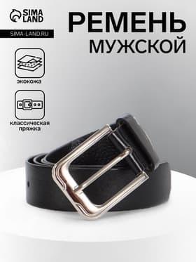 Ремень мужской, ширина 3.5 см, винт, пряжка металл, чёрный