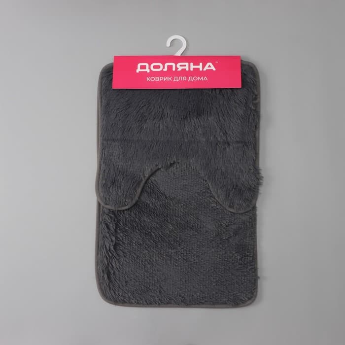 Коврики для ванной и туалета Доляна «Пушистик», 2 шт., 38×40 см, 40×60 см, серые