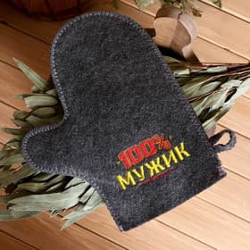 Рукавица для бани «100% мужик!», полиэфир 70%, шерсть 30%, «Банная забава»