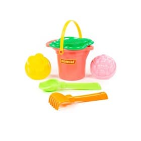 Набор игрушек для песочницы, 6 предметов: ведро, ситечко, совок, грабельки, формочки, МИКС