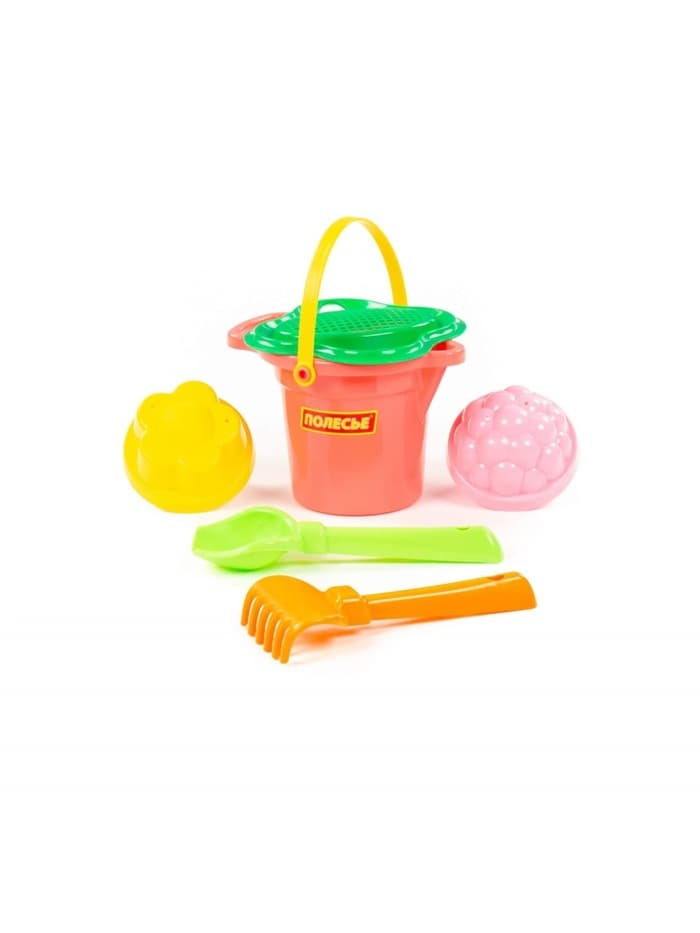 Набор игрушек для песочницы, 6 предметов: ведро, ситечко, совок, грабельки, формочки, МИКС