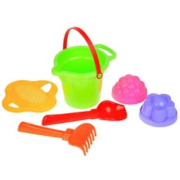Набор игрушек для песочницы, 6 предметов: ведро, ситечко, совок, грабельки, формочки, МИКС