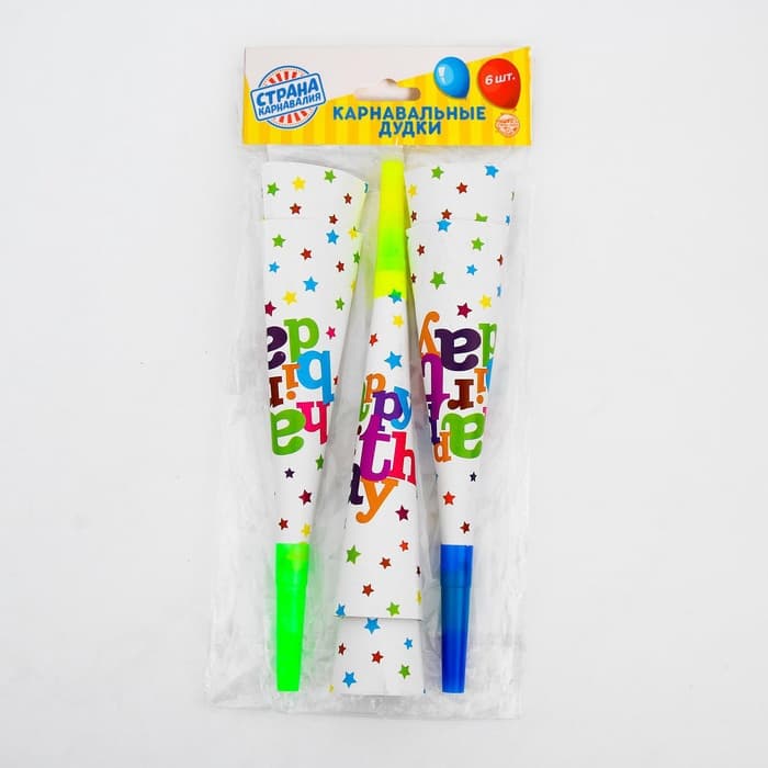 Дудка язычок «С днём рождения», набор 6 шт.
