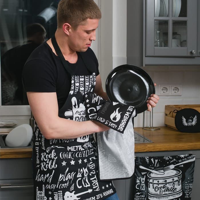 Кухонный набор «Доляна» Rock'n'roll: фартук 60×70 см, прихватка 20×20 см, полотенце 35×60 см