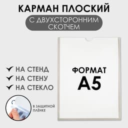 Карман А5, 16×21.5 см, вертикальный, с двухсторонним скотчем для крепления ПЭТ 0.7 мм В ЗАЩИТНОЙ ПЛЁНКЕ