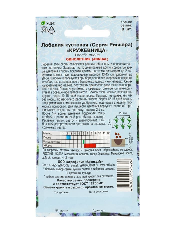 Семена цветов Лобелия ампельная «Кружевница», О, 8 шт.