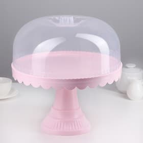 Подставка для торта и капкейков с крышкой 32.5×32.5×34 см, розовая