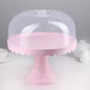 Подставка для торта и капкейков с крышкой 32.5×32.5×34 см, розовая