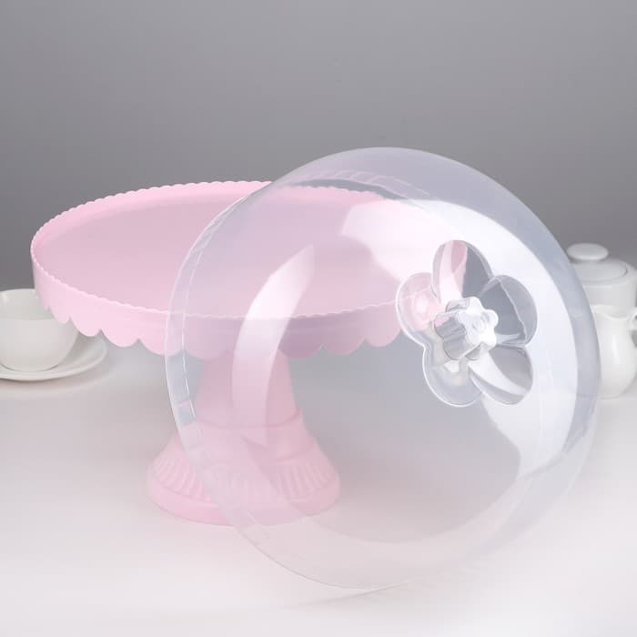 Подставка для торта и капкейков с крышкой 32.5×32.5×34 см, розовая