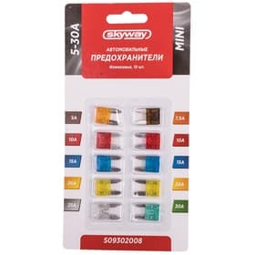 Предохранитель флажковый Skyway, «мини», 5-30 А, блистер, набор 10 шт.