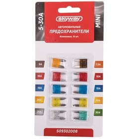 Предохранитель флажковый Skyway, «мини», 5-30 А, блистер, набор 10 шт.