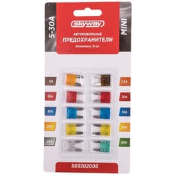 Предохранитель флажковый Skyway, «мини», 5-30 А, блистер, набор 10 шт.