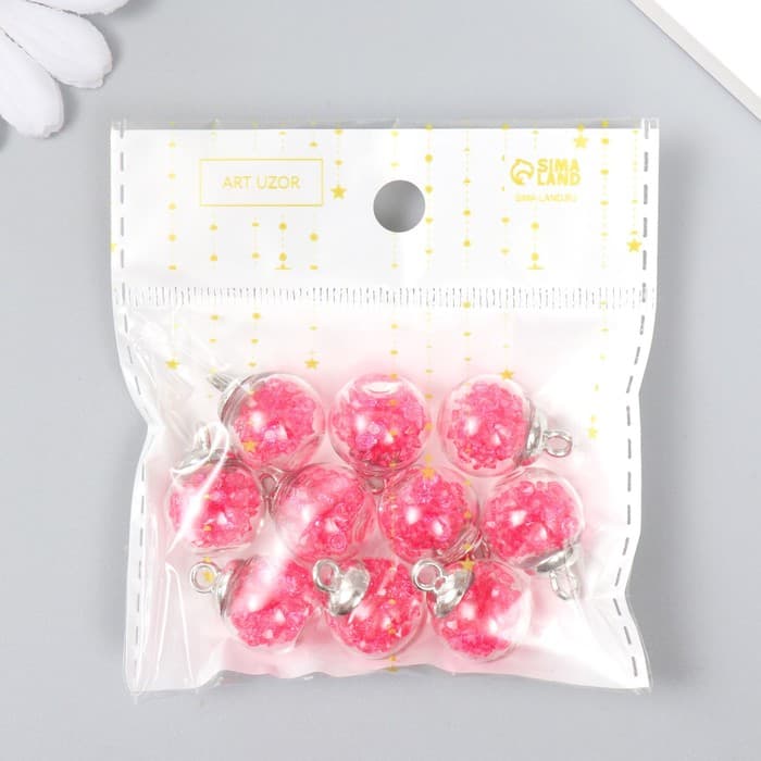 Подвеска декоративная для творчества стекло «Шар - камешки», ярко-розовая, d=1.6 см, набор 10 шт.