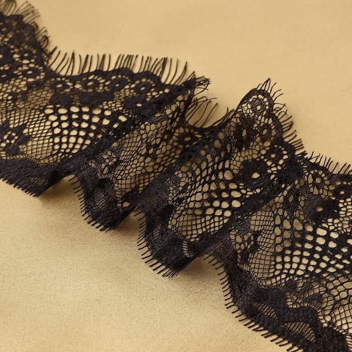 Кружево реснички, 90 мм, 9±0.5 м, в бобине 3 шт. по 3 м, чёрное