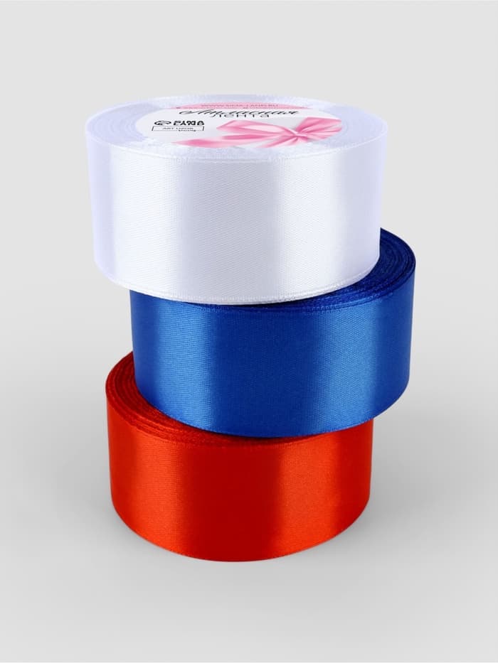 Атласная лента, набор 3 шт., 40 мм, 23±1 м, триколор