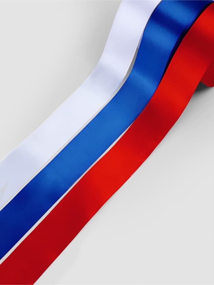 Атласная лента, набор 3 шт., 40 мм, 23±1 м, триколор