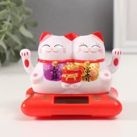 Маятник настольный антистресс «Два кота Манэки-нэко с мешком золота», пластик, от солнечной батареи, 6.5×8.5×5.5 см