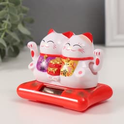 Маятник настольный антистресс «Два кота Манэки-нэко с мешком золота», пластик, от солнечной батареи, 6.5×8.5×5.5 см