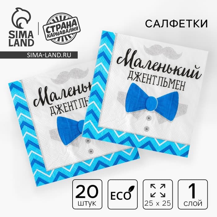 Салфетки бумажные на гендер-пати «Маленький джентльмен», 25×25 см, 20 шт.