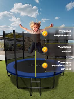 Батут ONLYTOP, d=305 см, высота сетки 173 см, с лестницей, цвет синий