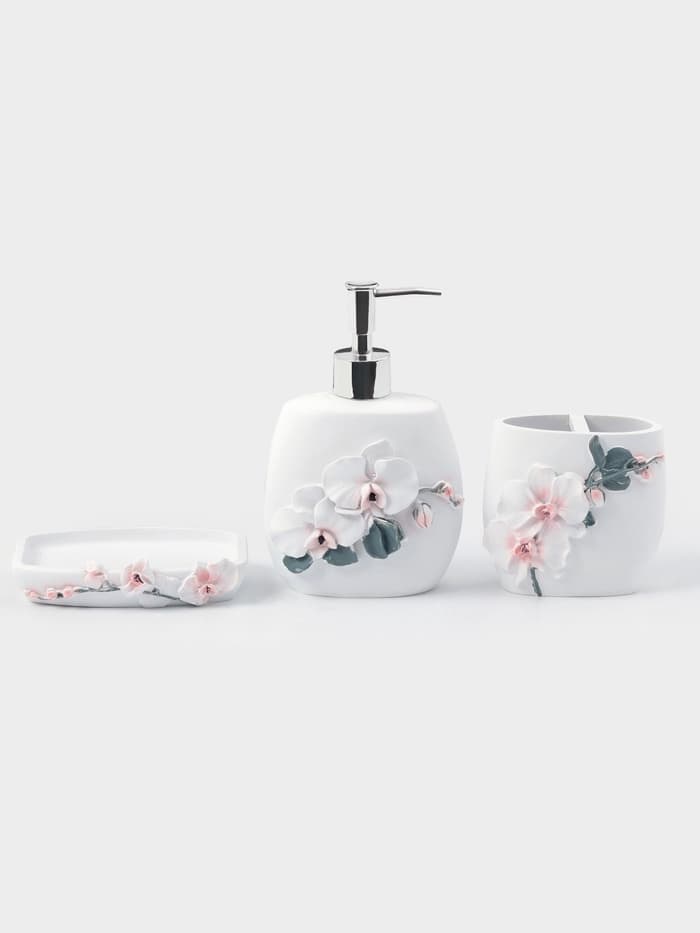 Аксессуары для ванной «Орхидея», 3 предмета, дозатор 580 мл, мыльница, стакан